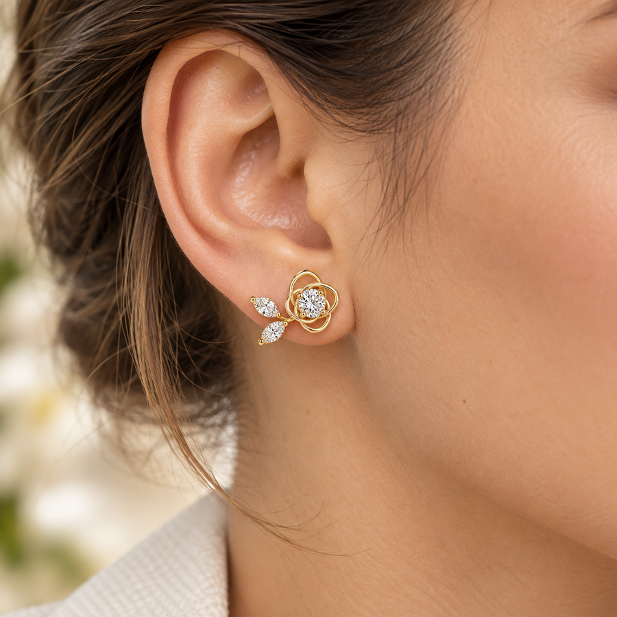 Rose Floral Diamond Wire Earrings